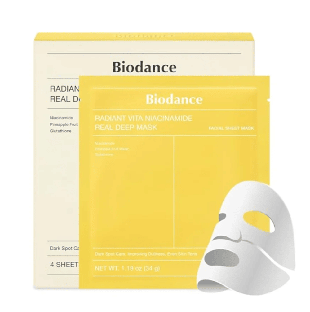 Biodance Radiant Vita Niacinamide Real Deep Mask Box of 4 - Dark Spot Care, Improving Dullness, Evens skin Tone