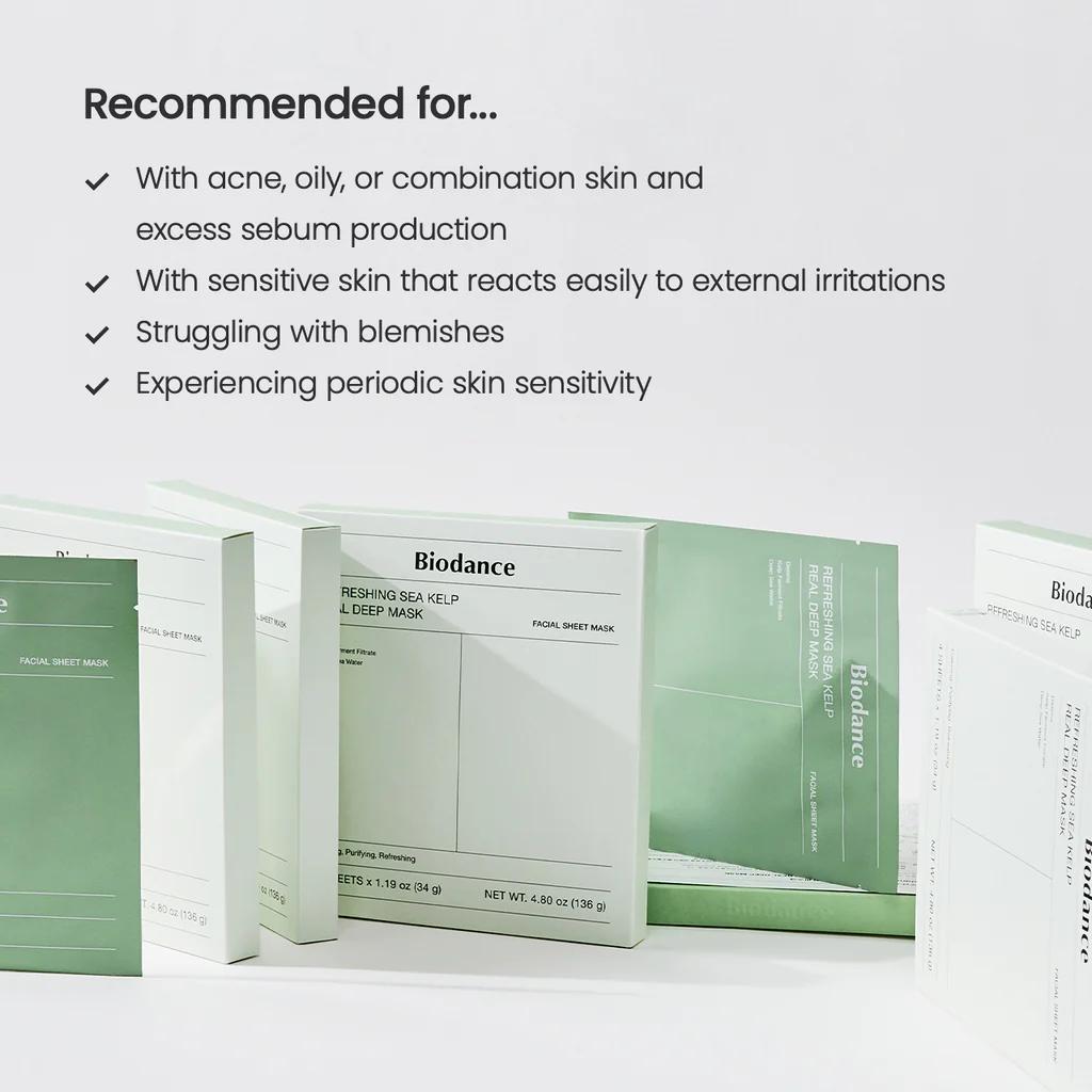 Biodance Refreshing Sea Kelp Real Deep Mask Box of 4 - Calming, Purifying, Refreshing