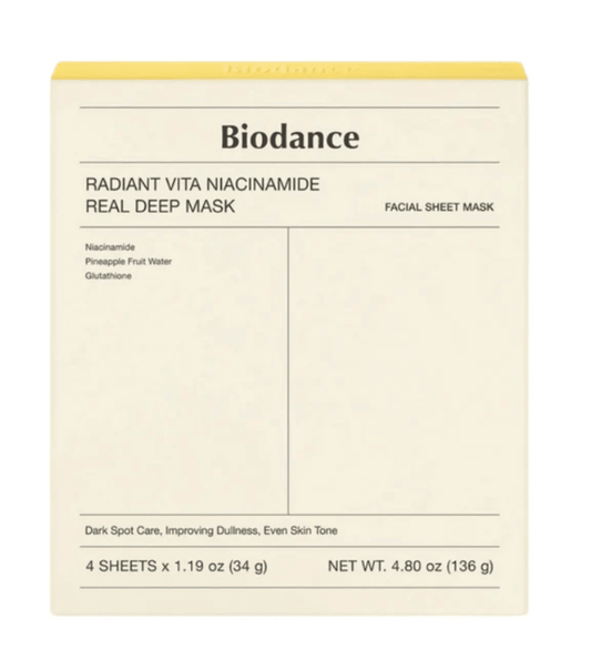 Biodance Radiant Vita Niacinamide Real Deep Mask Box of 4 - Dark Spot Care, Improving Dullness, Evens skin Tone