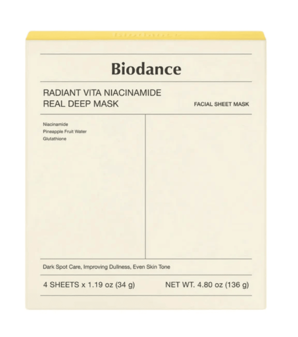 Biodance Radiant Vita Niacinamide Real Deep Mask Box of 4 for Dark Spot Care and Brightening